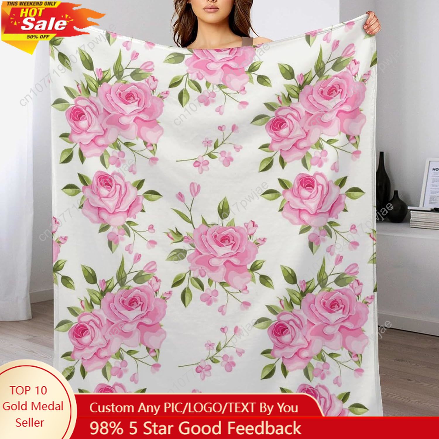Home Textiles Usa - Couverture à fleurs roses, décoration florale,
